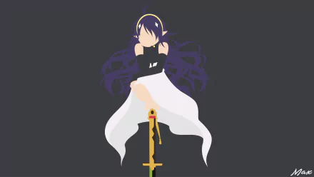 Minimalist 8K Ultra HD anime wallpaper featuring Asuramaru from Seraph of the End, with dark flowing hair and a glowing sword against a deep blue background.