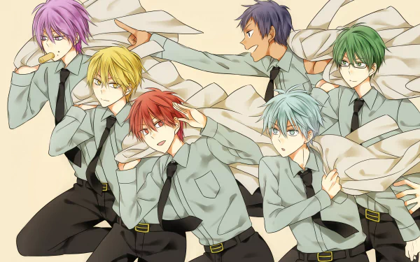 Atsushi Murasakibara Shintarō Midorima Tetsuya Kuroko Ryōta Kise Daiki Aomine Seijūrō Akashi Anime Kuroko's Basketball HD Desktop Wallpaper | Background Image