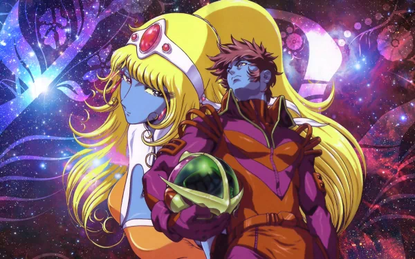 Anime characters from Daft Punk's Interstella 5555: The 5tory of the 5ecret 5tar 5ystem stand together against a vibrant cosmic backdrop, showcasing a blend of music and animation.