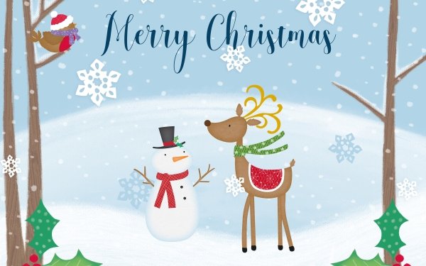 Holiday Christmas Snowman Merry Christmas Reindeer Snowflake HD Wallpaper | Background Image