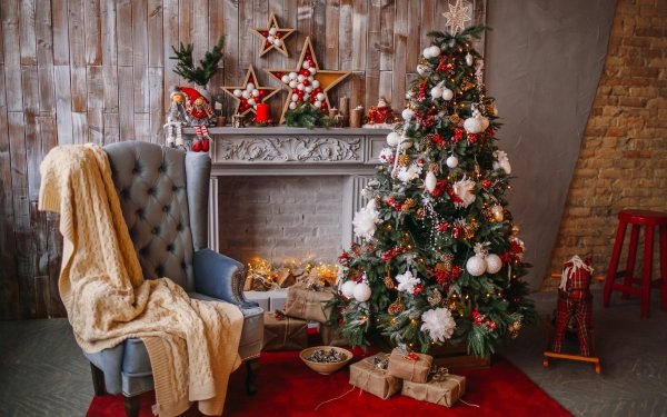 Holiday Christmas Christmas Tree Fireplace Gift Christmas Ornaments HD Wallpaper | Background Image