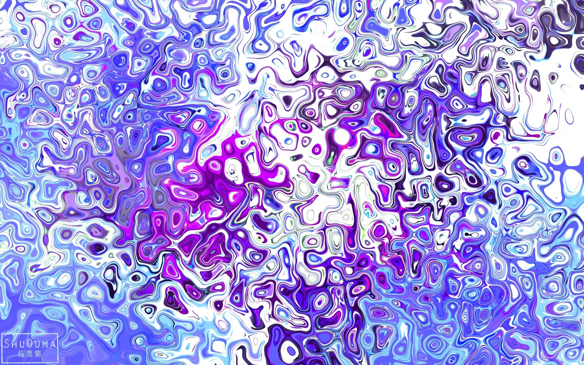 HD desktop wallpaper featuring an abstract design with swirling patterns in vibrant shades of purple, blue, and hints of pink, creating a dynamic and colorful background.