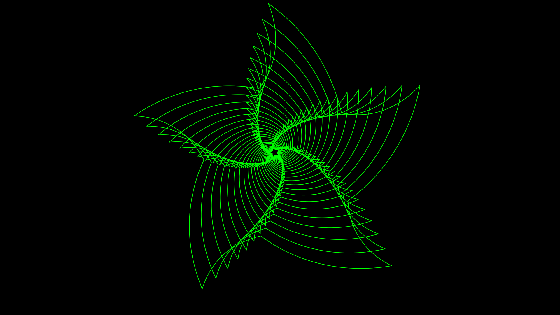 An 8K Ultra HD abstract fractal wallpaper featuring a vibrant green spiral composed of intersecting lines against a black background.