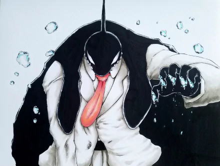 HD PC desktop wallpaper: Kugo Sakamata (My Hero Academia) — anime portrayal of a hulking figure in a white suit with a long red tongue and black slime cloak reaching out.