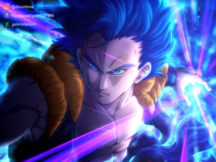 HD PC desktop wallpaper featuring Gogeta in Super Saiyan Blue form from Dragon Ball Super: Broly, showcasing dynamic energy and intense anime style.