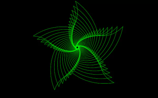 An 8K Ultra HD abstract fractal wallpaper featuring a vibrant green spiral composed of intersecting lines against a black background.