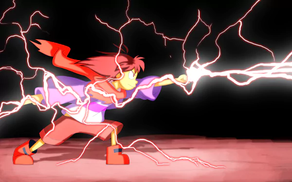4K Ultra HD PC desktop wallpaper of a dynamic Undertale character unleashing electric energy against a dark background, capturing intense action from the video game.