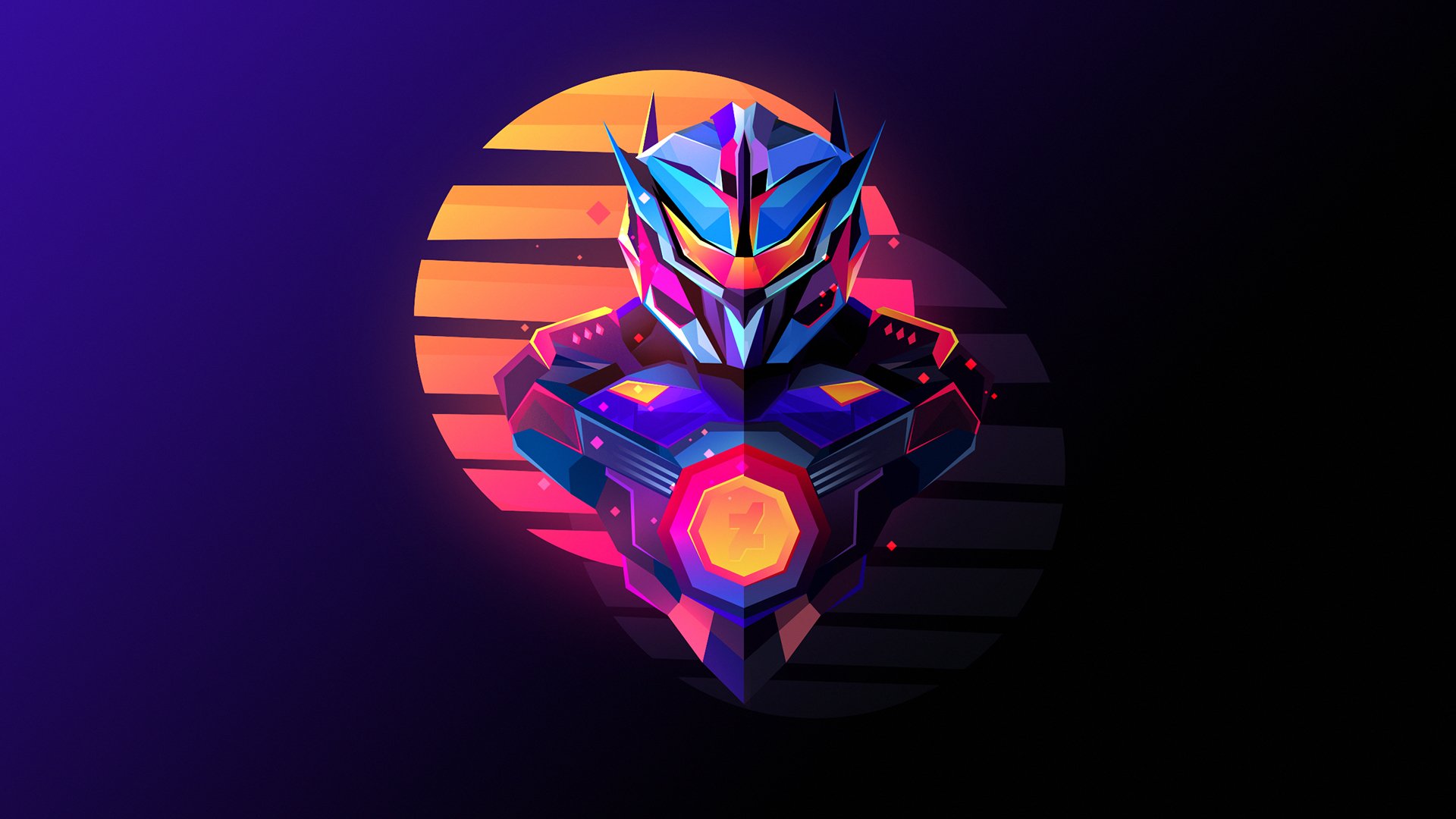 HD PC desktop wallpaper featuring a vibrant, stylized Jaeger robot from the movie Pacific Rim: Uprising against a sunset background.