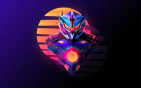 HD PC desktop wallpaper featuring a vibrant, stylized Jaeger robot from the movie Pacific Rim: Uprising against a sunset background.