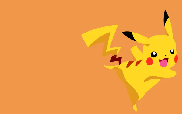 Bright 4K Ultra HD anime wallpaper featuring Pikachu from Pokémon on an orange background, designed for PC desktops.