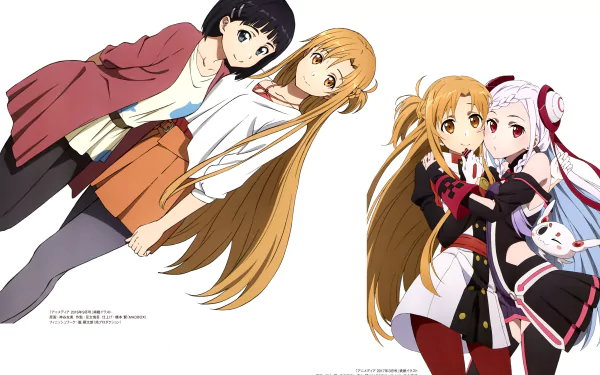 4K Ultra HD anime wallpaper featuring Suguha Kirigaya, Asuna Yuuki, and Yuna from Sword Art Online Movie: Ordinal Scale, showcasing vibrant character designs on a white background.