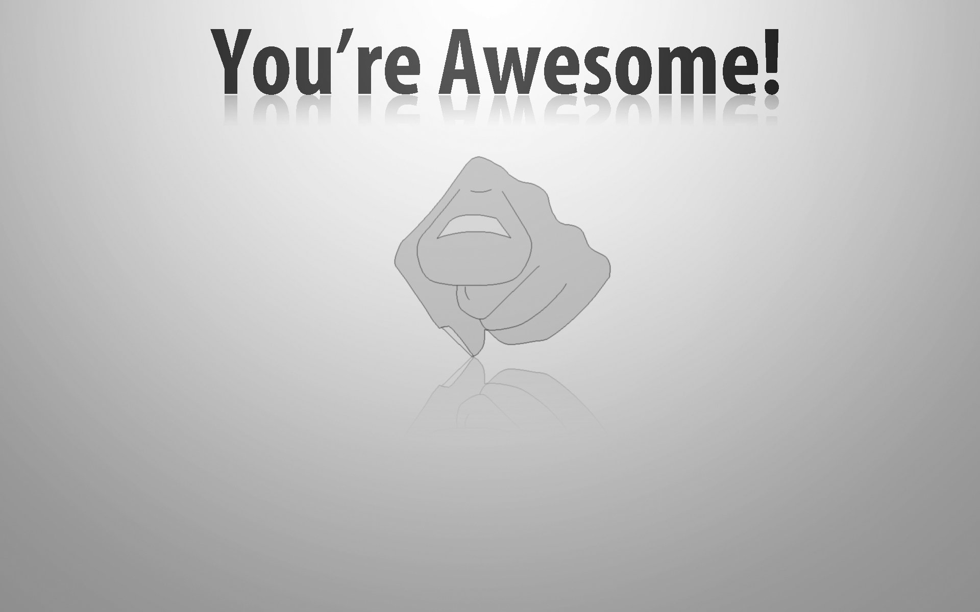 A humorous HD PC desktop wallpaper featuring the phrase You’re Awesome! with a playful hand gesture, set against a smooth, reflective background.