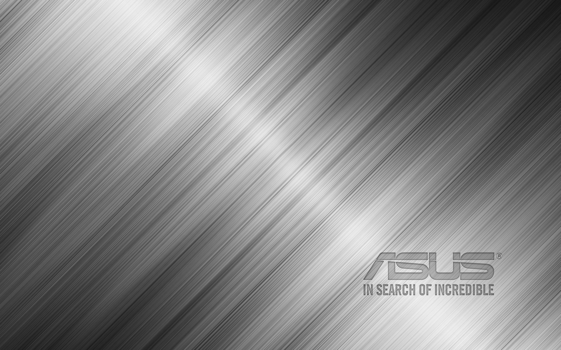 Brushed metallic diagonal texture with ASUS logo and In Search of Incredible tagline — 2K Quad HD technology PC desktop wallpaper/background.