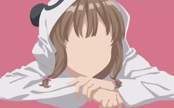 HD anime desktop wallpaper featuring Kaede Azusagawa from Rascal Does Not Dream of Bunny Girl Senpai wearing a panda hoodie against a solid pink background.