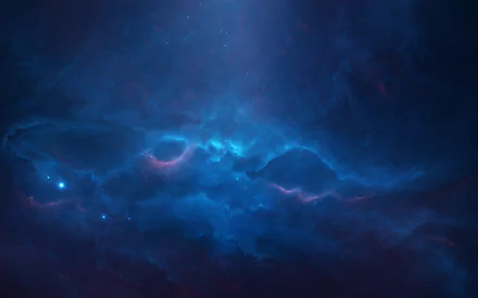 HD desktop wallpaper featuring a Sci-Fi-inspired scene of a blue nebula in space, with luminous clouds and distant stars creating a mesmerizing cosmic landscape.