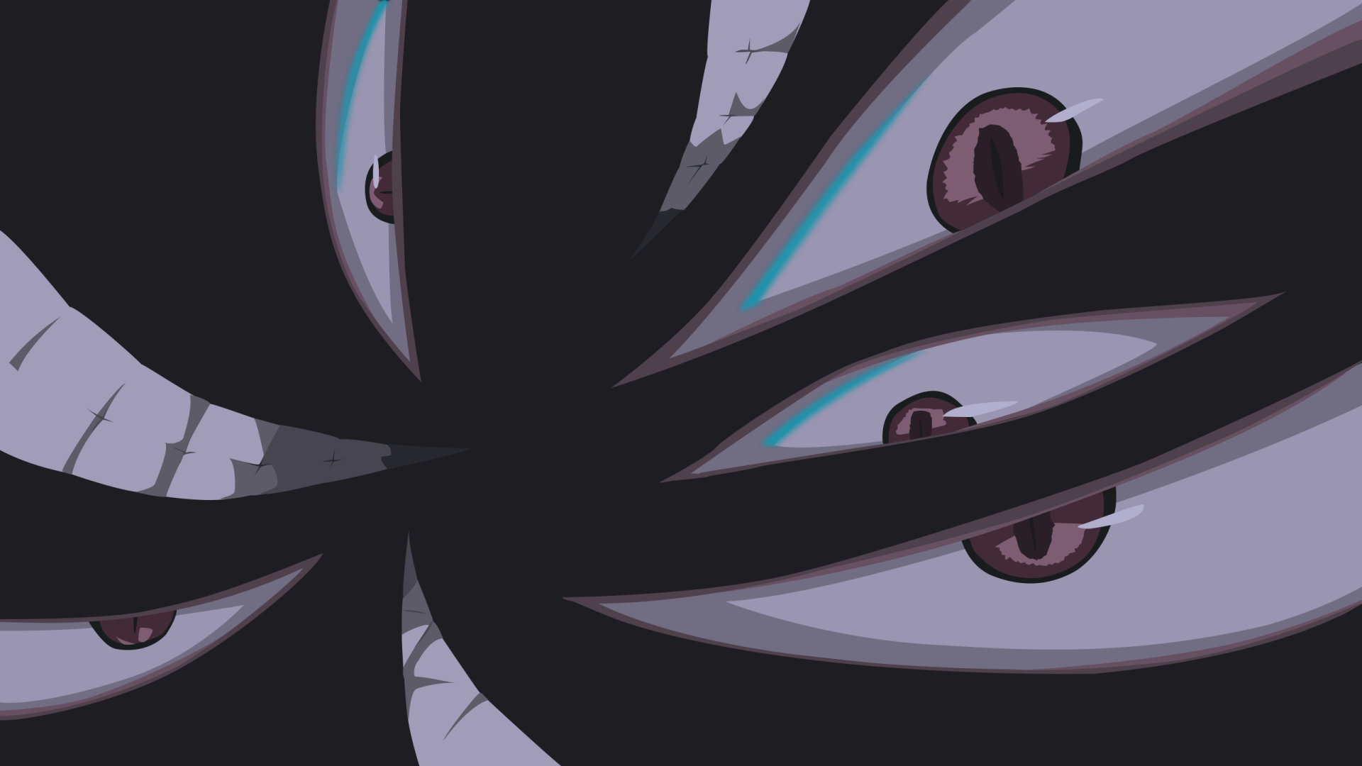 Close-up HD anime wallpaper of Pride from Fullmetal Alchemist, featuring multiple sharp eyes and dark, shadowy shapes on a PC desktop background.