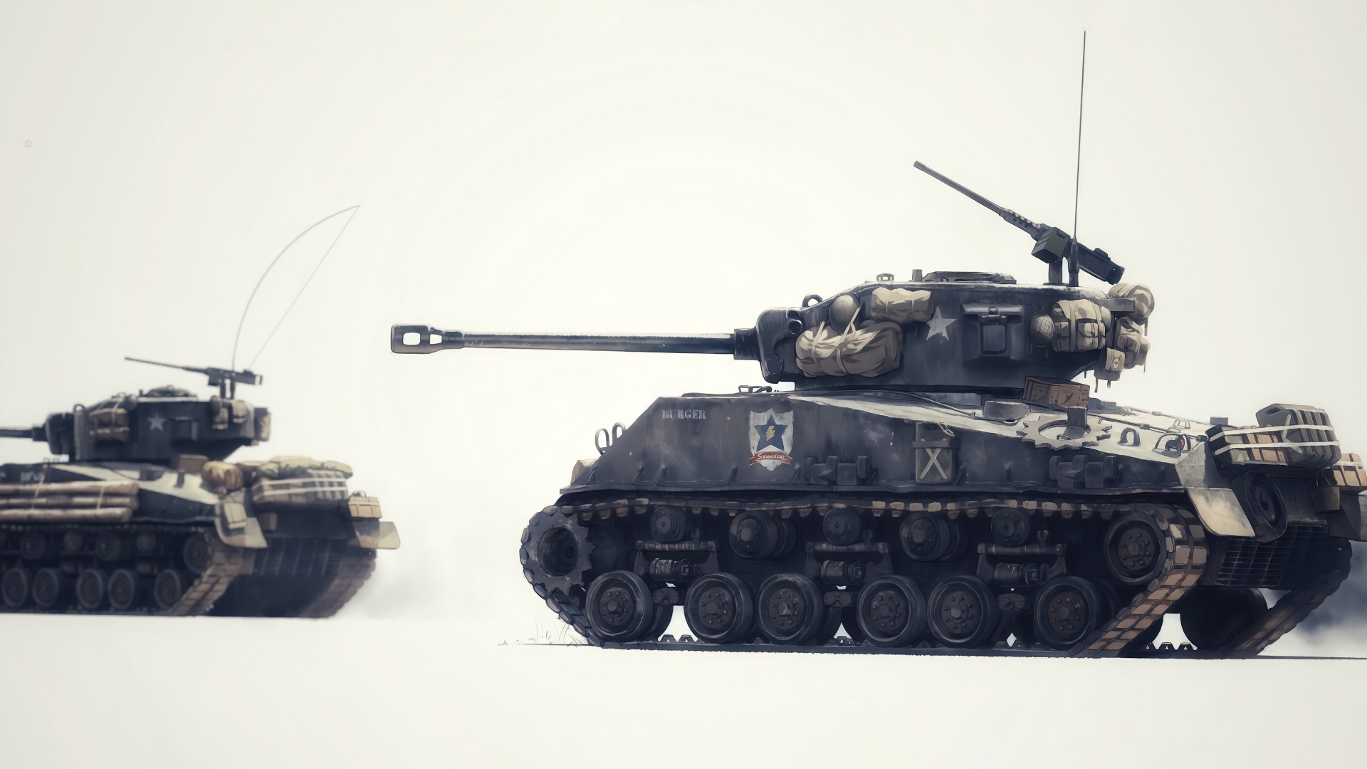 4K Ultra HD Anime desktop wallpaper featuring detailed tanks from Girls und Panzer against a clean, minimalist background.