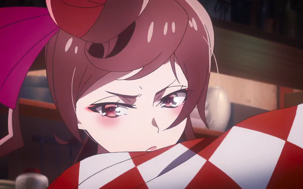 HD PC desktop wallpaper featuring Yuugiri from the anime Zombie Land Saga, showcasing her focused expression in a detailed close-up scene.