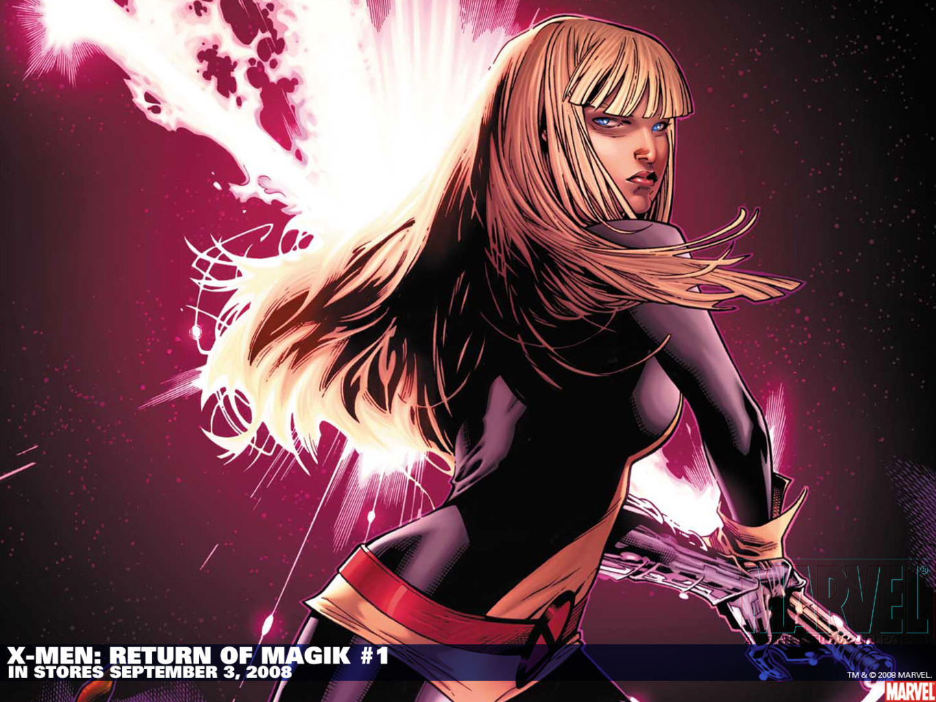 Magik, a character from Marvel Comics, in a vibrant HD desktop wallpaper.