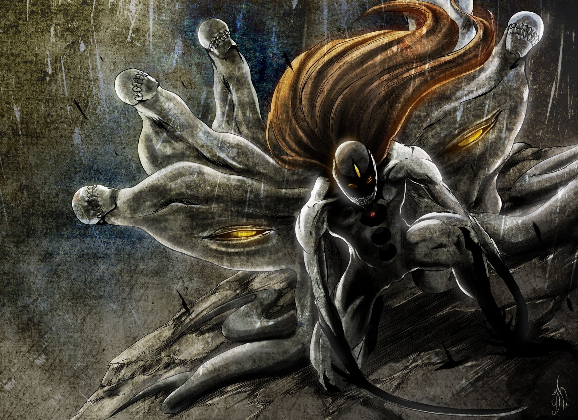 A vivid HD wallpaper featuring Sōsuke Aizen and Ichigo Kurosaki from the anime Bleach, capturing a dramatic moment full of intensity and action.