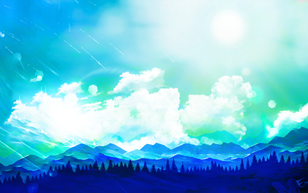 Anime Landscape Mountain Forest Scenery Cloud HD Wallpaper | Background Image