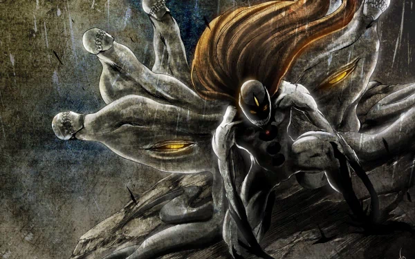 A vivid HD wallpaper featuring Sōsuke Aizen and Ichigo Kurosaki from the anime Bleach, capturing a dramatic moment full of intensity and action.