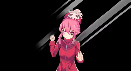 Nonon Jakuzure (Kill la Kill anime) centered on a black background with diagonal gray streaks, pink hair with skull hairpiece, wearing a red jacket — HD PC desktop wallpaper