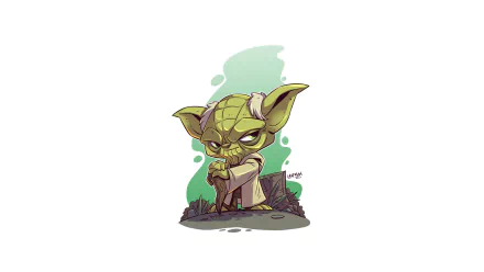 HD PC desktop wallpaper featuring a stylized Yoda from Star Wars in a sci-fi themed illustration.