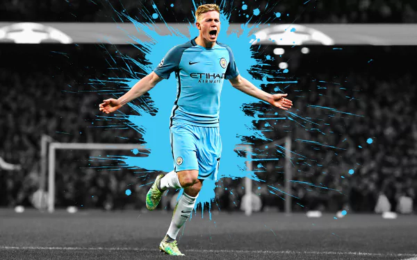 Kevin De Bruyne of Manchester City in action during a soccer match. Dynamic and skillful play captured in HD desktop wallpaper.