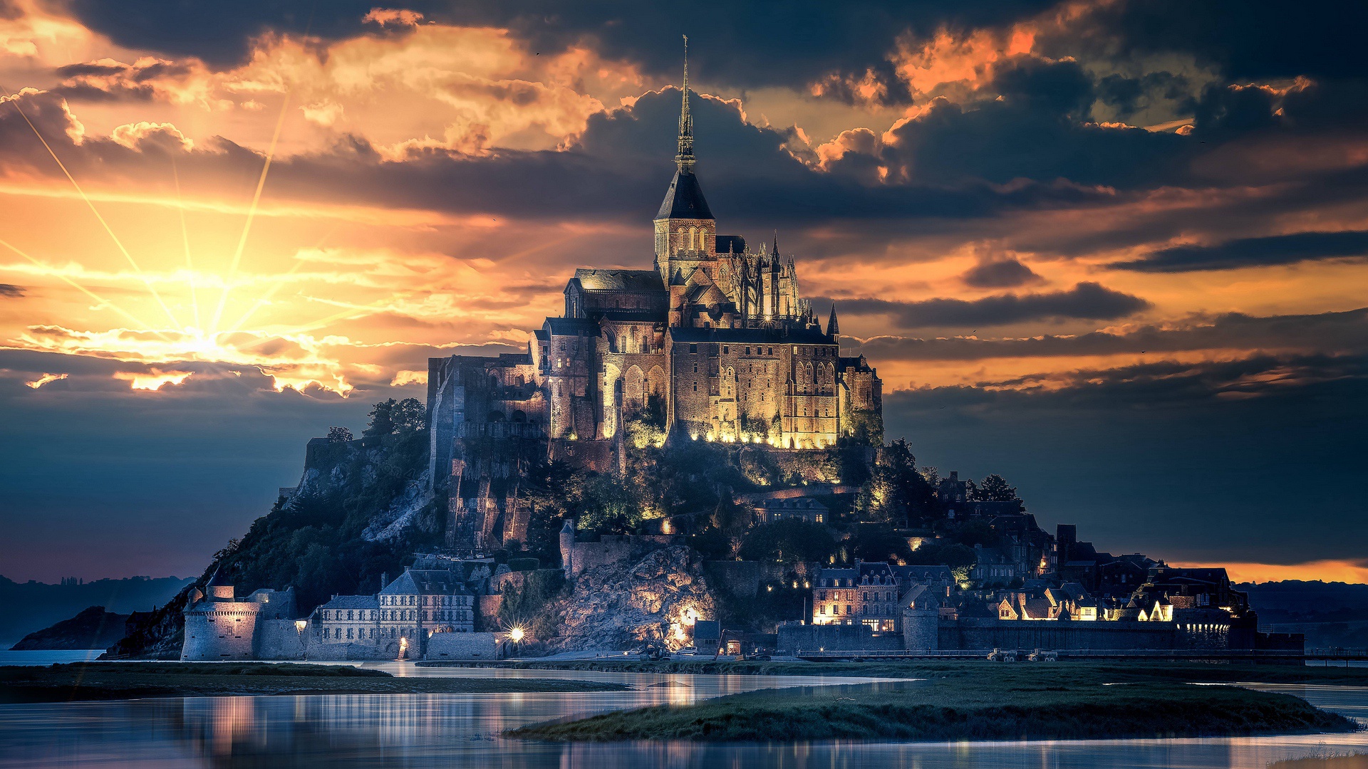 Download Monastery France Cloud Sunrise Religious Mont Saint-Michel