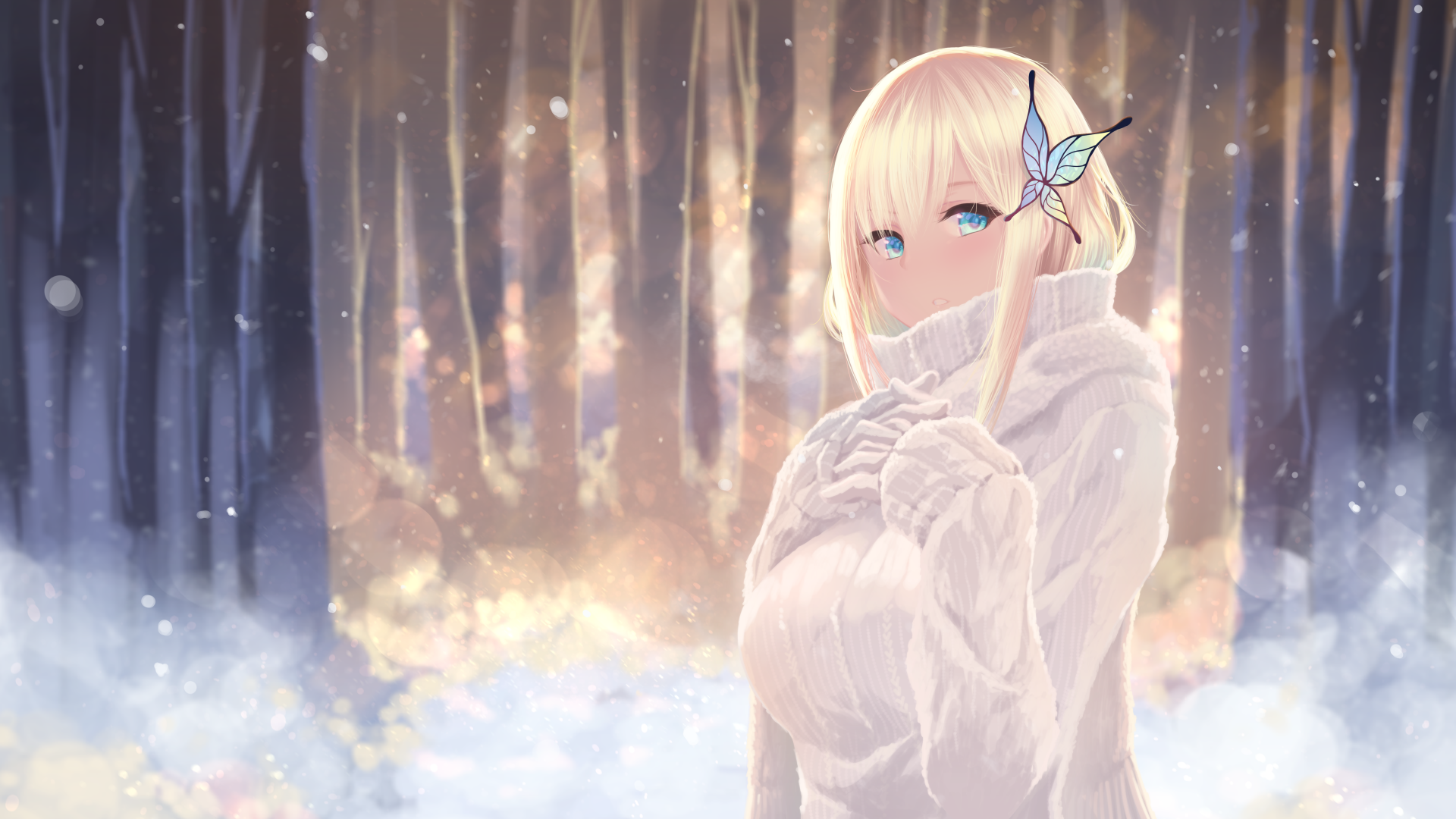 Sena Kashiwazaki from Boku Wa Tomodachi Ga Sukunai in a serene, snowy forest setting, rendered as a 4K Ultra HD anime desktop wallpaper.