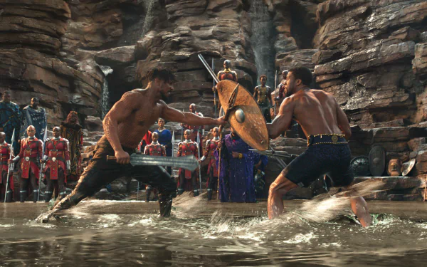 Chadwick Boseman Michael B. Jordan Black Panther (Marvel Comics) Erik Killmonger movie HD Desktop Wallpaper | Background Image