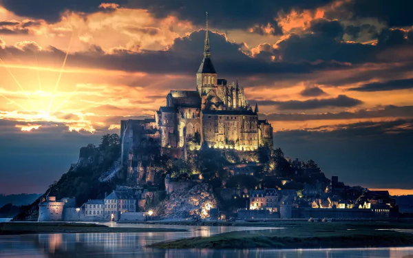 monastery France cloud sunrise religious Mont Saint- Michel HD Desktop Wallpaper | Background Image
