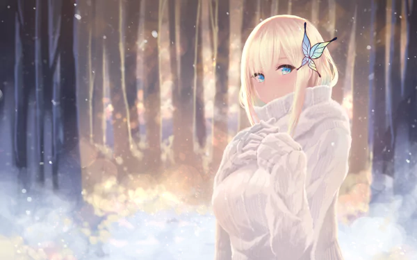 Sena Kashiwazaki from Boku Wa Tomodachi Ga Sukunai in a serene, snowy forest setting, rendered as a 4K Ultra HD anime desktop wallpaper.