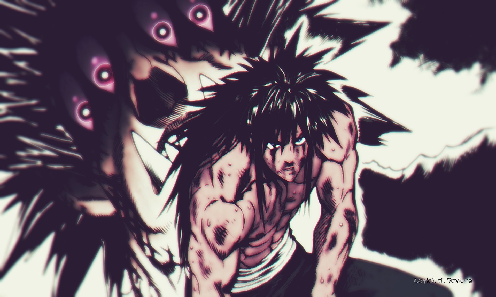 HD PC desktop wallpaper featuring Suiryu from the One-Punch Man anime, shown battle-worn with intense focus and dark aura in a dynamic, dramatic style.