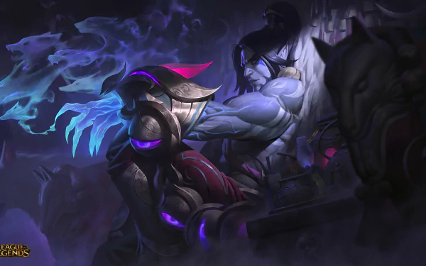 4K Ultra HD desktop wallpaper featuring Sylas from League of Legends with glowing blue chains and dark, intense atmosphere from the video game.