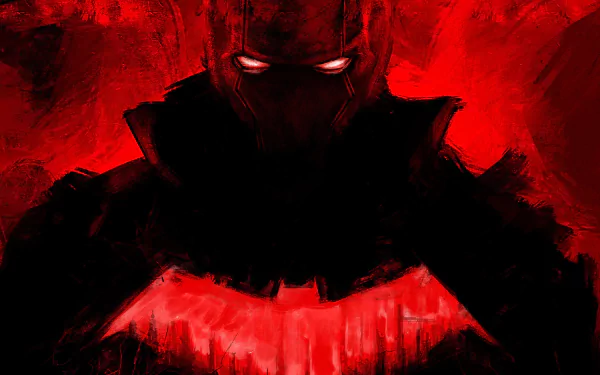 HD PC desktop wallpaper featuring Red Hood from DC Comics in a dark, intense red and black comic-style design.