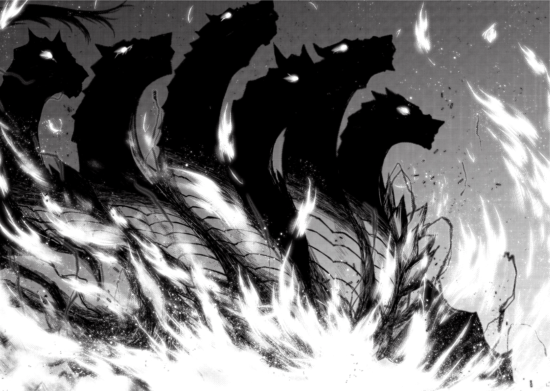 HD desktop wallpaper from Arifureta Shokugyou de Sekai Saikyou, featuring a dramatic anime scene with fire and dark mythical creatures.
