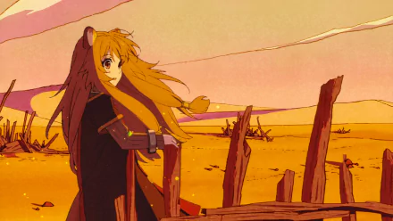 HD wallpaper of Raphtalia from The Rising of the Shield Hero, standing in a windswept landscape at dusk.