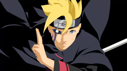 HD anime wallpaper featuring Boruto Uzumaki from Naruto, showcasing his Jōgan eye and Byakugan powers in dynamic action.