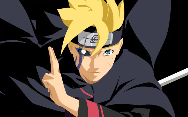 HD anime wallpaper featuring Boruto Uzumaki from Naruto, showcasing his Jōgan eye and Byakugan powers in dynamic action.