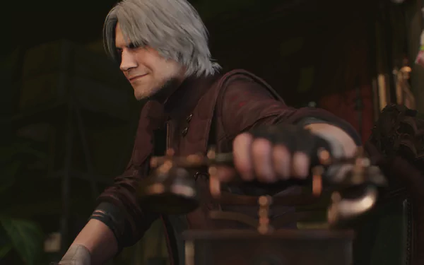 Dante from Devil May Cry 5 in a detailed 4K Ultra HD PC desktop wallpaper, showcasing the iconic video game character with his signature silver hair and confident expression.