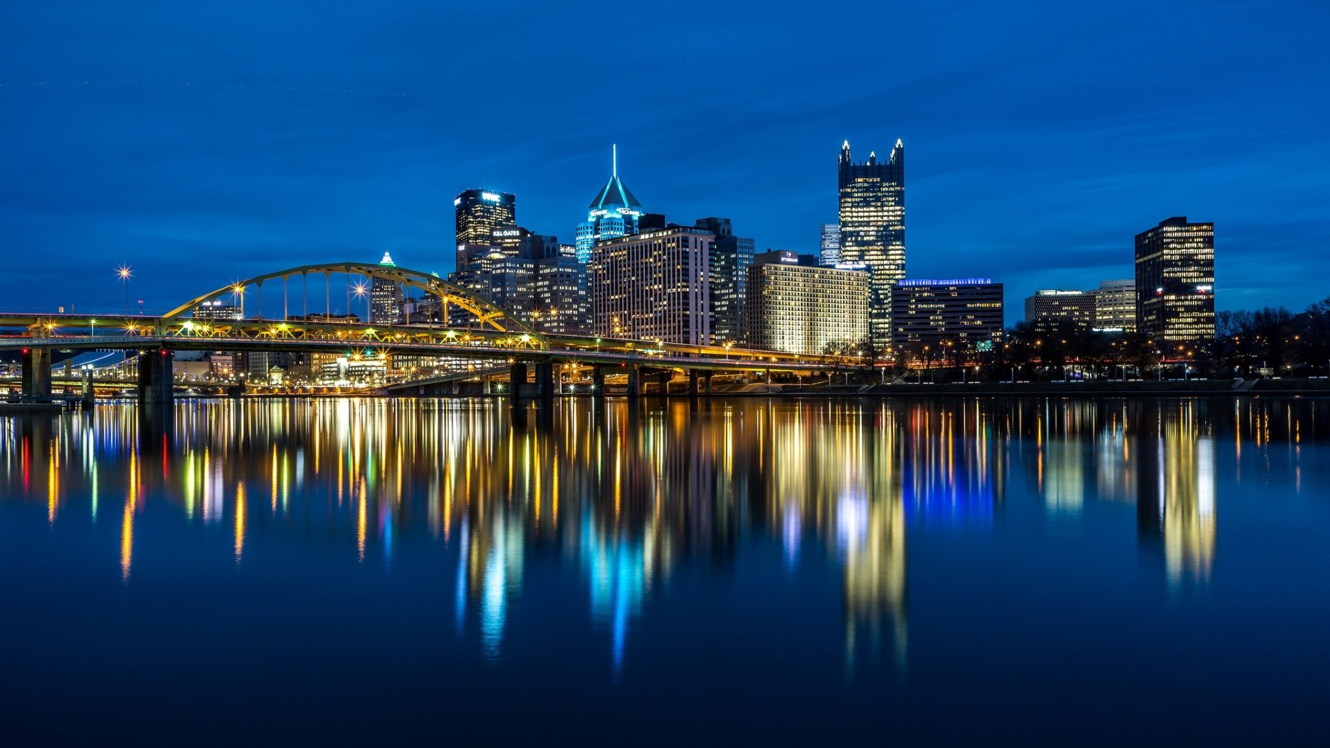 Download Building Skyscraper Night Reflection City USA Man Made ...