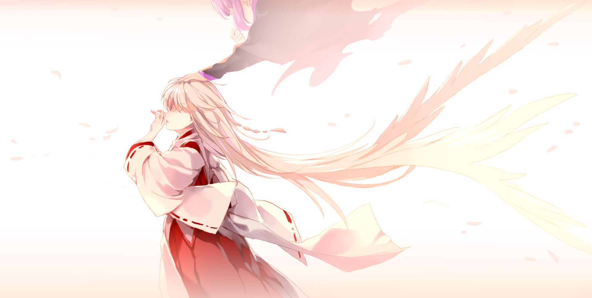 HD anime original artwork features a flowing-haired character in soft pastel tones, designed as a vibrant PC desktop wallpaper background.