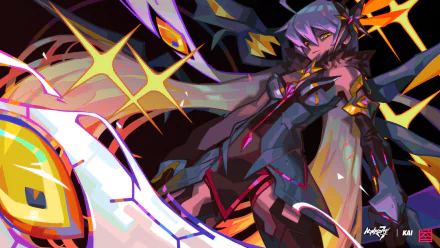 HD PC desktop wallpaper featuring Kiana Kaslana as Void Herrscher from the video game Honkai Impact 3rd, showcasing dynamic action and vibrant energy effects.