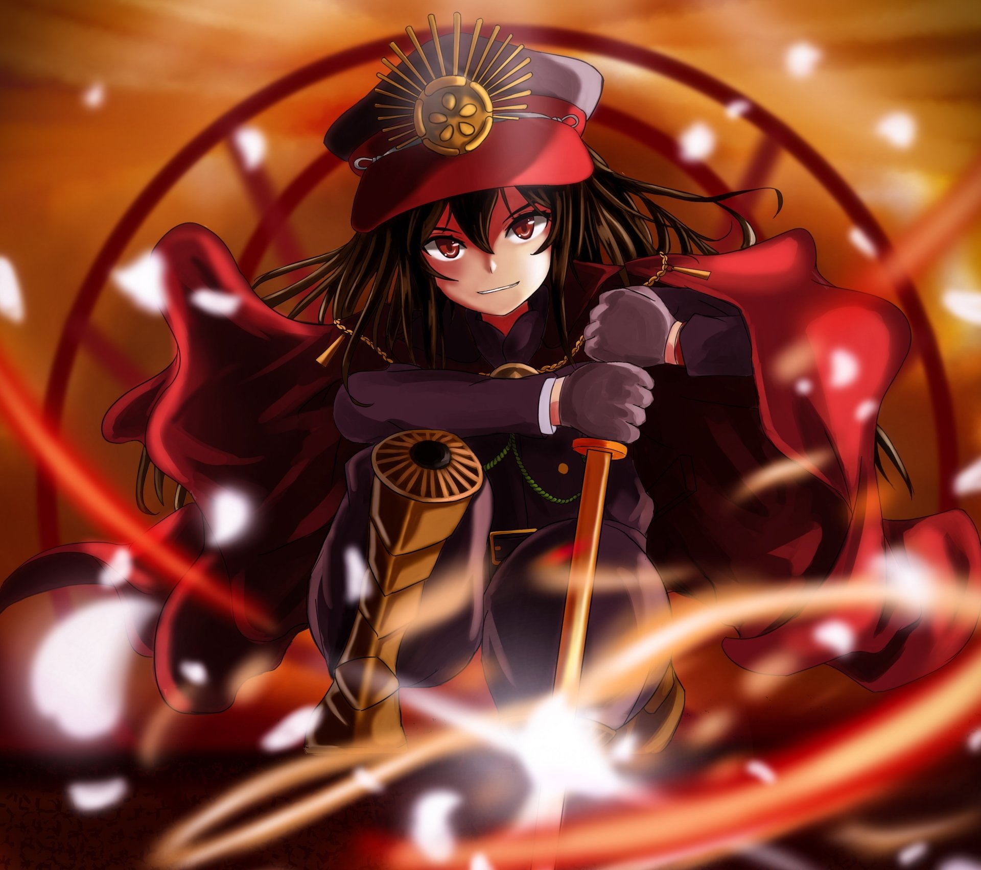 HD PC wallpaper featuring Nobunaga Oda as Archer from Fate/Grand Order, depicted with intense expression and dynamic red and black anime-style design.