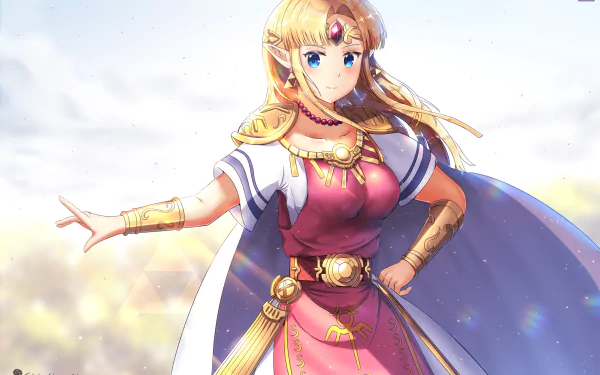 HD PC desktop wallpaper featuring Princess Zelda from the video game The Legend of Zelda: A Link Between Worlds, showcasing her in a detailed, vibrant fantasy style.