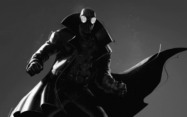Spider-Man Noir in a dramatic black-and-white 4K Ultra HD wallpaper inspired by the Spider-Man: Into The Spider-Verse movie.