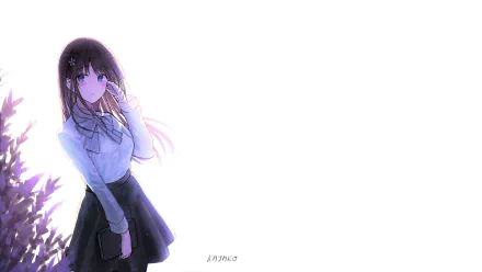 Anime-style original artwork of a girl with long dark hair and a school uniform, rendered in 4K Ultra HD for PC desktop wallpaper and background.