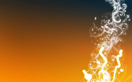 A vibrant HD desktop wallpaper featuring artistic vector designs with swirling white patterns against a gradient orange background, creating an eye-catching and dynamic visual effect.